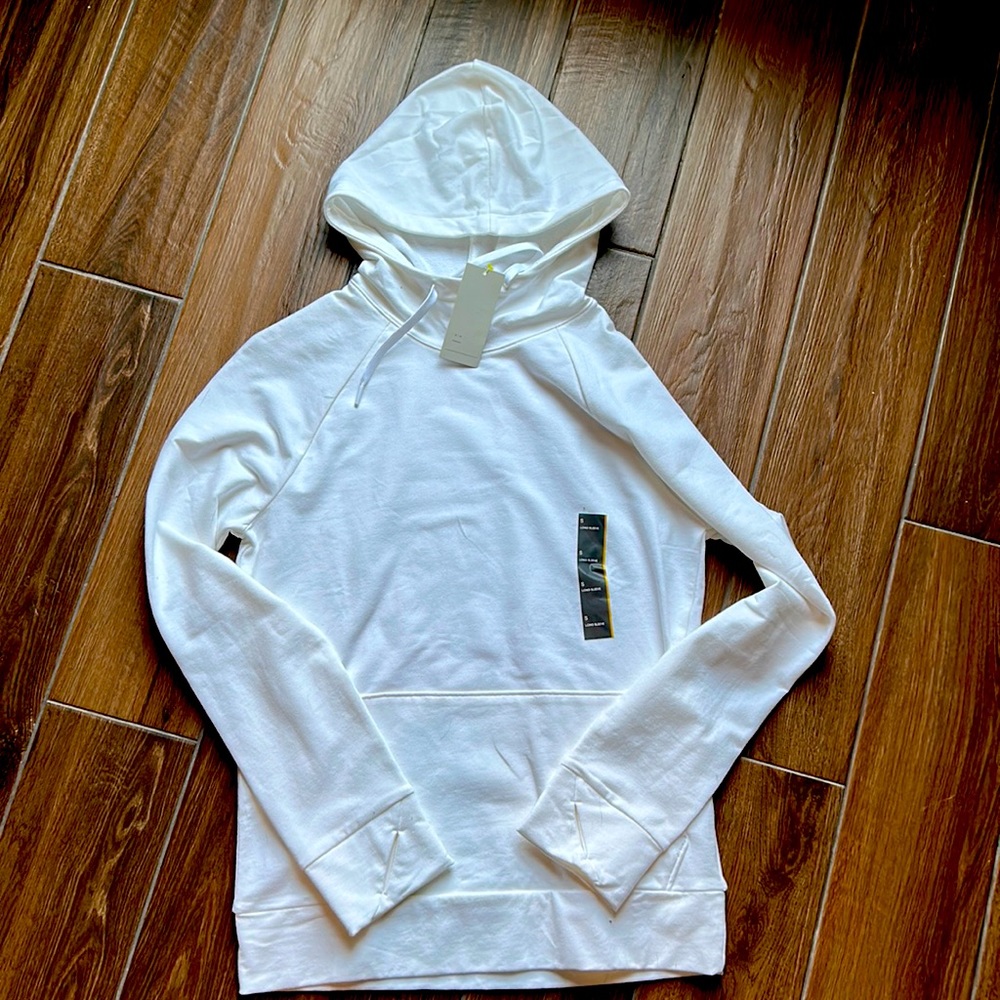 All in motion white hooded sweatshirt. New with tags. Finger holes.